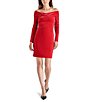 Color:True Red - Image 1 - Alaura Velvet Off-The-Shoulder Crossover Long Sleeve Mini Dress