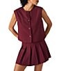 Steve Madden Alessa Coordinating Crewneck Sleeveless Button Front Vest-Style Top, Color:Wine - Image 1