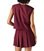 Steve Madden Alessa Coordinating Crewneck Sleeveless Button Front Vest-Style Top, Color:Wine - Image 2