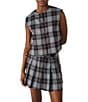 Steve Madden Alessa Plaid Print Crew Neck Sleeveless Button Front Coordinating Top, Color:Brown Plaid - Image 1
