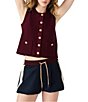 Steve Madden Aliya Crew Neck Sleeveless Button Front Sweater Vest, Color:Wine - Image 1