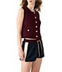 Steve Madden Aliya Crew Neck Sleeveless Button Front Sweater Vest, Color:Wine - Image 3