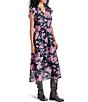 Color:Rose - Image 3 - Allegra Blurred Rose V-Neck Ruffle Cap Sleeve Chiffon Midi Dress