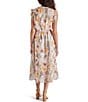 Color:Olive - Image 2 - Allegra Floral Print Ruffle Split Neck Sleeveless Midi Dress