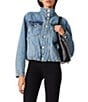 Steve Madden Allyson Funnel Neck Long Sleeve Bubble Hem Denim Jacket - Image 1