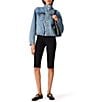 Steve Madden Allyson Funnel Neck Long Sleeve Bubble Hem Denim Jacket - Image 4