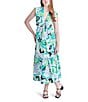 Color:Multi - Image 1 - Amanda Retro Print V-Neck Cap Sleeve Cut-Out Waist Poplin Maxi Dress
