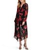 Steve Madden Ari Chiffon Floral Print V-Neck Long Sleeve Maxi Dress, Color:Pink Multi - Image 1