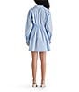 Color:Light Blue - Image 2 - Aria Stripe Print Point Collar Corset Waist Long Sleeve A-Line Mini Dress