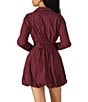 Steve Madden Arielle Striped Print Point Collar Long Sleeve Corset Waist Bubble Hem Mini Dress, Color:Wine - Image 2