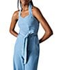 Steve Madden Artie Halter Neck Sleeveless Belted Chambray Jumpsuit, Color:Bijou Blue - Image 3