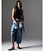 Color:Light Blue - Image 4 - Avani Denim High Rise Front Slit Midi Skirt