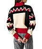 Steve Madden Averia Wool Blend Colorblock High Neck Long Sleeve Sweater Jacket, Color:Multi - Image 2
