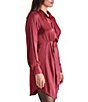 Color:Wine - Image 3 - Barcelona Washed Satin Point Collar Long Sleeve Shirt Dress