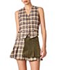 Steve Madden Barret Plaid Mixed Media V-Neck Sleeveless Button Front Vest - Image 1
