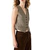 Steve Madden Barrett Plaid Suiting V-Neck Sleeveless Vest Top, Color:Brown - Image 2