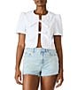 Steve Madden Barrette Collared Short Sleeve Tie Front Puckered Cotton Top - Image 1