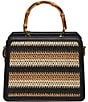 Steve Madden Bevelynu Raffia Box Bamboo Statement Handle Contrast Trim Tote Bag, Color:Black Multi - Image 2