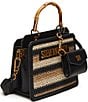 Steve Madden Bevelynu Raffia Box Bamboo Statement Handle Contrast Trim Tote Bag, Color:Black Multi - Image 4