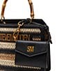 Steve Madden Bevelynu Raffia Box Bamboo Statement Handle Contrast Trim Tote Bag, Color:Black Multi - Image 5