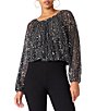 Steve Madden Beverlie Scoop Neck Long Bubble Sleeve Sequin Mesh Top - Image 1