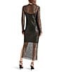 Color:Black - Image 2 - Blakley Sequin Mesh Mock Neck Long Sleeve Side Slit Midi Dress