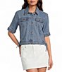 Steve Madden Blu Collared Short Sleeve Denim Trucker Jacket - Image 1