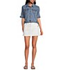 Steve Madden Blu Collared Short Sleeve Denim Trucker Jacket - Image 3