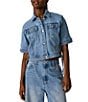 Steve Madden Blu Collared Short Sleeve Denim Trucker Jacket - Image 1