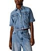 Steve Madden Blu Collared Short Sleeve Denim Trucker Jacket - Image 5