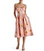 Steve Madden Bondi Woven Floral Print Corset Scoop Neck Sleeveless A-Line Midi Dress, Color:Lychee - Image 1
