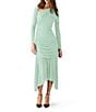 Steve Madden Brioni Asymmetrical Neck Long Sleeve Mesh Midi Dress, Color:Dusty Teal - Image 1