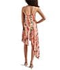 Color:Multi - Image 2 - Calla Print Mesh Ruffle Cowl Neck Sleeveless Asymmetrical Hem Midi Dress