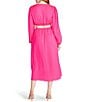 Color:Pink Glow - Image 2 - Cerys Satin Crepe V-Neck Waist Cut-Out Long Sleeve Midi Dress
