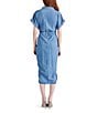 Steve Madden Chambray Point Collar Button Down Tie-Front Short Sleeve Dress, Color:Chambray Blue - Image 2