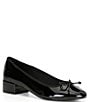 Color:Black - Image 1 - Cherish Patent Block Heel Ballerina Bow Pumps