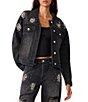 Steve Madden Clarke Denim Embellished Collared Long Sleeve Button Front Trucker Jacket - Image 1