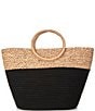 Color:Black - Image 1 - Colorblock Raffia Tote Bag