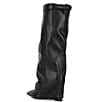 Color:Black - Image 3 - Corenne Leather Foldover Buckle Strap Tall Wedge Boots