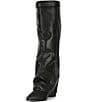 Color:Black - Image 4 - Corenne Leather Foldover Buckle Strap Tall Wedge Boots