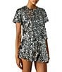 Steve Madden Cressa Coordinating Crew Neck Short Sleeve Sequin Velvet Top, Color:Silver - Image 3