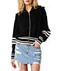 Steve Madden Dara Varsity Stripe Collard Long Sleeve Zip Front Sweater - Image 1