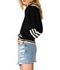 Steve Madden Dara Varsity Stripe Collard Long Sleeve Zip Front Sweater - Image 3