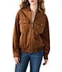 Steve Madden Dean Faux Suede Oversized Crewneck Zipper Front Long Sleeve Jacket, Color:Chicory Coffee - Image 1