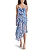 Color:Azure Blue - Image 1 - Delphine Floral Print V Neck Sleeveless Ruffle Midi Dress