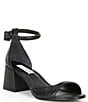 Color:Black - Image 1 - Ella Leather Ankle Strap Block Heel Sandals