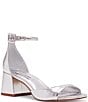 Color:Silver - Image 1 - Ella Metallic Leather Ankle Strap Block Heel Dress Sandals