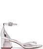Color:Silver - Image 2 - Ella Metallic Leather Ankle Strap Block Heel Dress Sandals