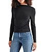 Steve Madden Elvira Knit Jersey Drape Neck Long Sleeve Ruched Top, Color:Black - Image 1