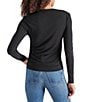 Steve Madden Elvira Knit Jersey Drape Neck Long Sleeve Ruched Top, Color:Black - Image 2